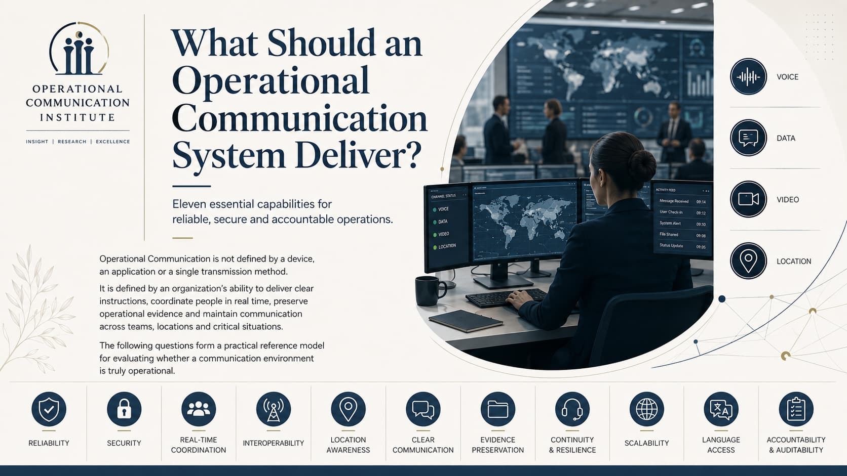What Should an Operational Communication System Deliver? — overview of the eleven-capability reference model